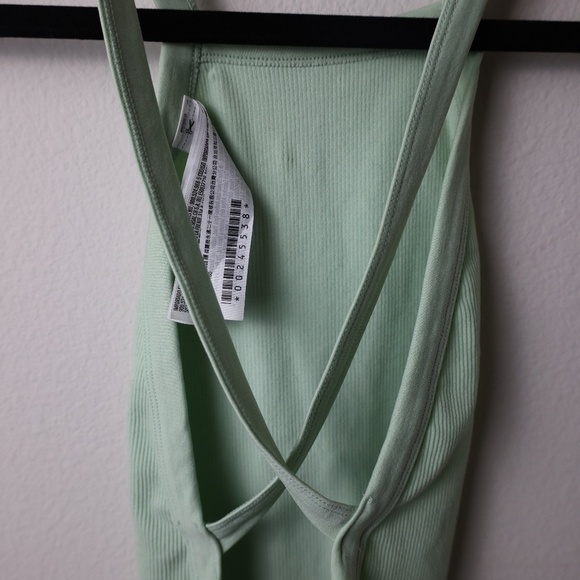 Forever 21 Ribbed High Neck Bodysuit – Sage Green Halter Cross Back (Size XS) - Picture 3 of 5